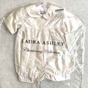 Laura Ashley Ivory Silk Formal Infant Romper Bonnet Christening Collection